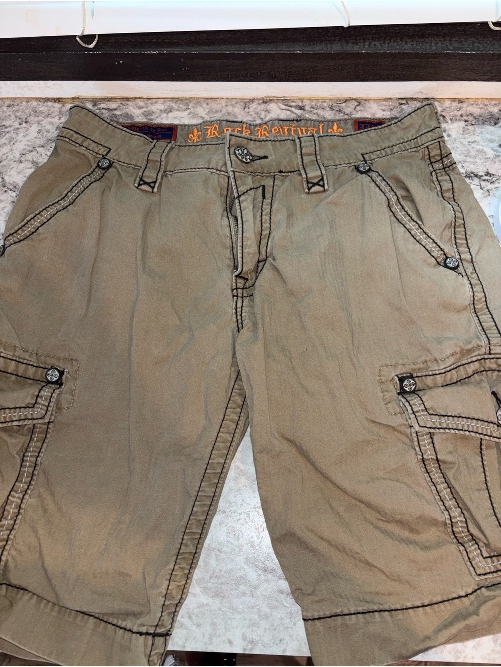 Rock Revival Men's Tan Cargo Pants with Contrast Stitching
